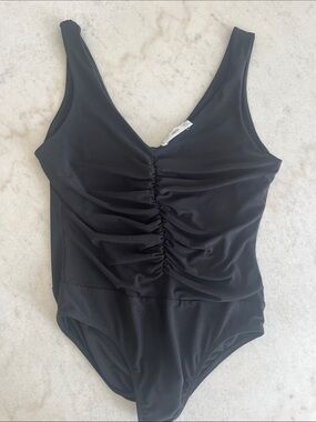 Mango Black Ruched Front Bodysuit